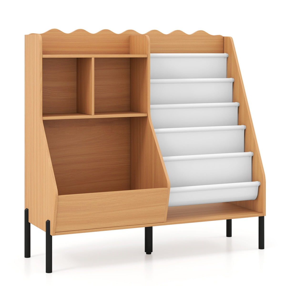 Kids Bookshelf and Toy Storage Organizer with 5 Fabric Pockets
