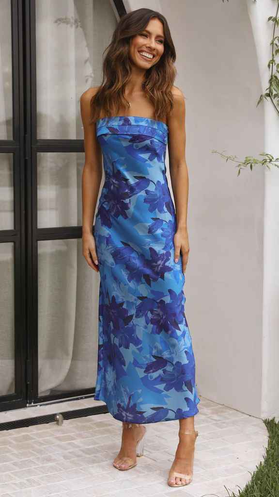 Women's Square Neck Corset Maxi Dress - Floral Printed High Waist A-Line Long Dress